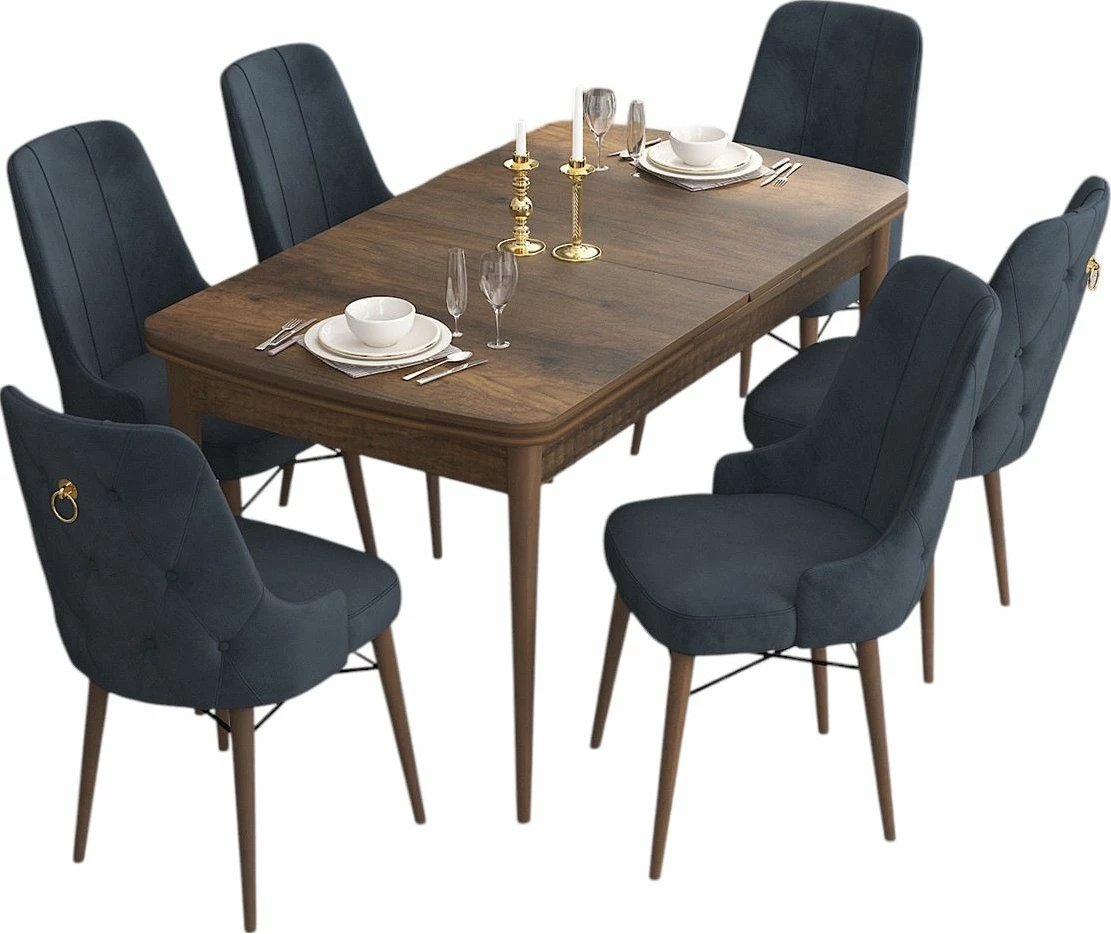 Tavolinë me karrige për ngrënie, zgjatshme, 7 copë, Skye Decor, barok, antracit