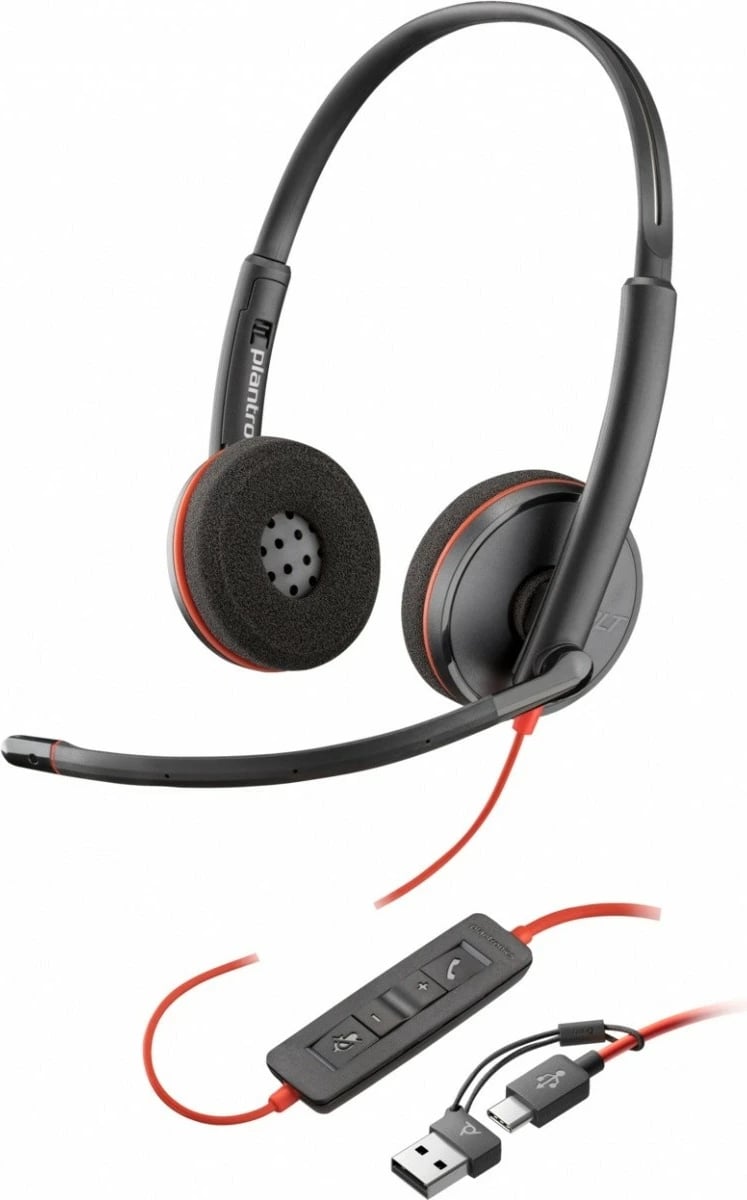 Kufje POLY Blackwire 3220 Stereo me mikrofon, USB-C + adapter USB-C/A, e zezë