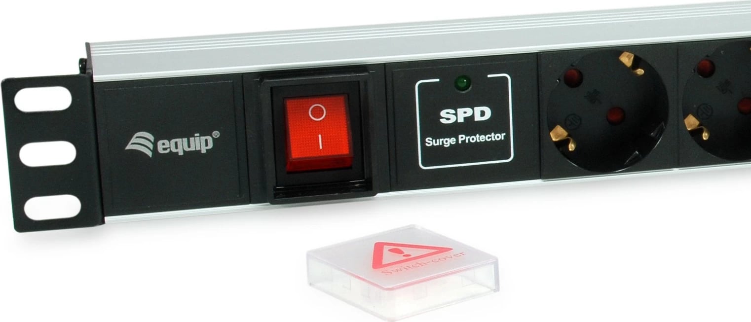 PDU Equip 7 dalje, 1U, alumini, me mbrojtje nga mbingarkesa, 1.8m, zi/argjendtë