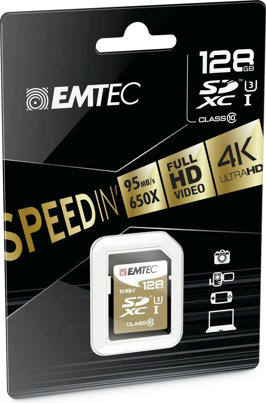 Kartelë memorie EMTEC ECMSD128GXC10SP, 128GB, SDXC, Class 10, e zezë