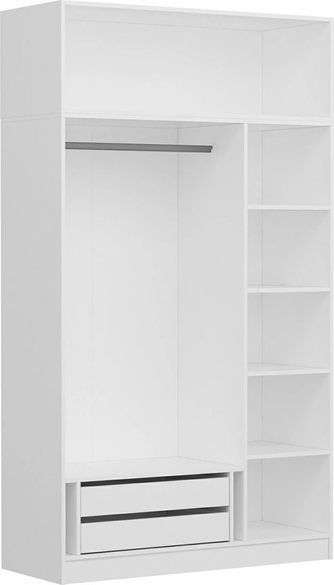 Dollap garderobe, ngjyrë e bardhë, Skye Decor, 3 kapakë, 2 sirtarë, 135x52x255 cm