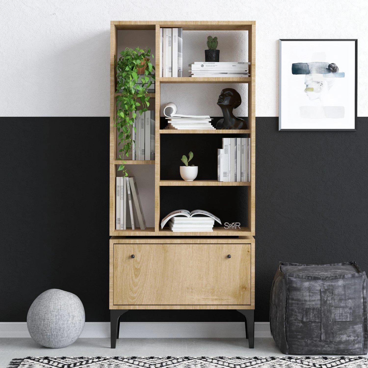 Raft librash Hanah Home, Fix, ngjyrë lis dhe e zezë, Dec0056