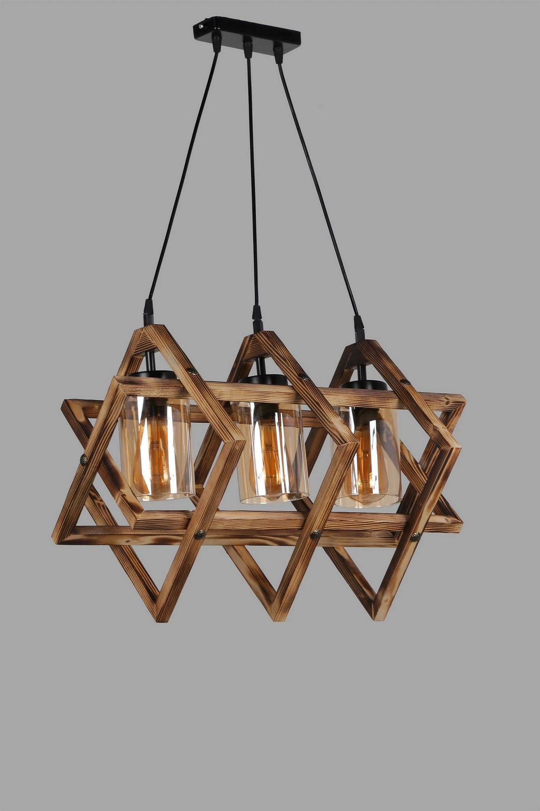 Llambë tavani prej druri, model Berlin, 3 drita, ngjyrë kafe