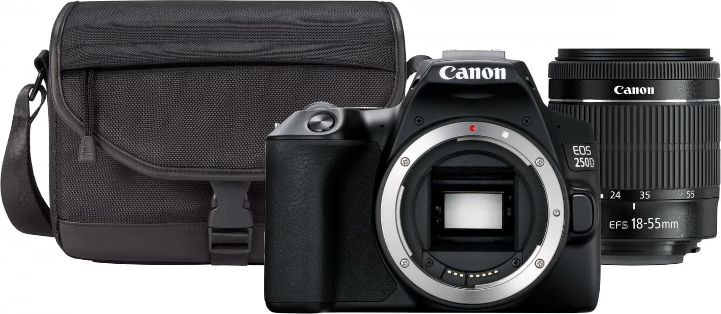  Kamerë me çantë Canon EOS 250D + lente DC III 18-55 mm, 4K, e zezë