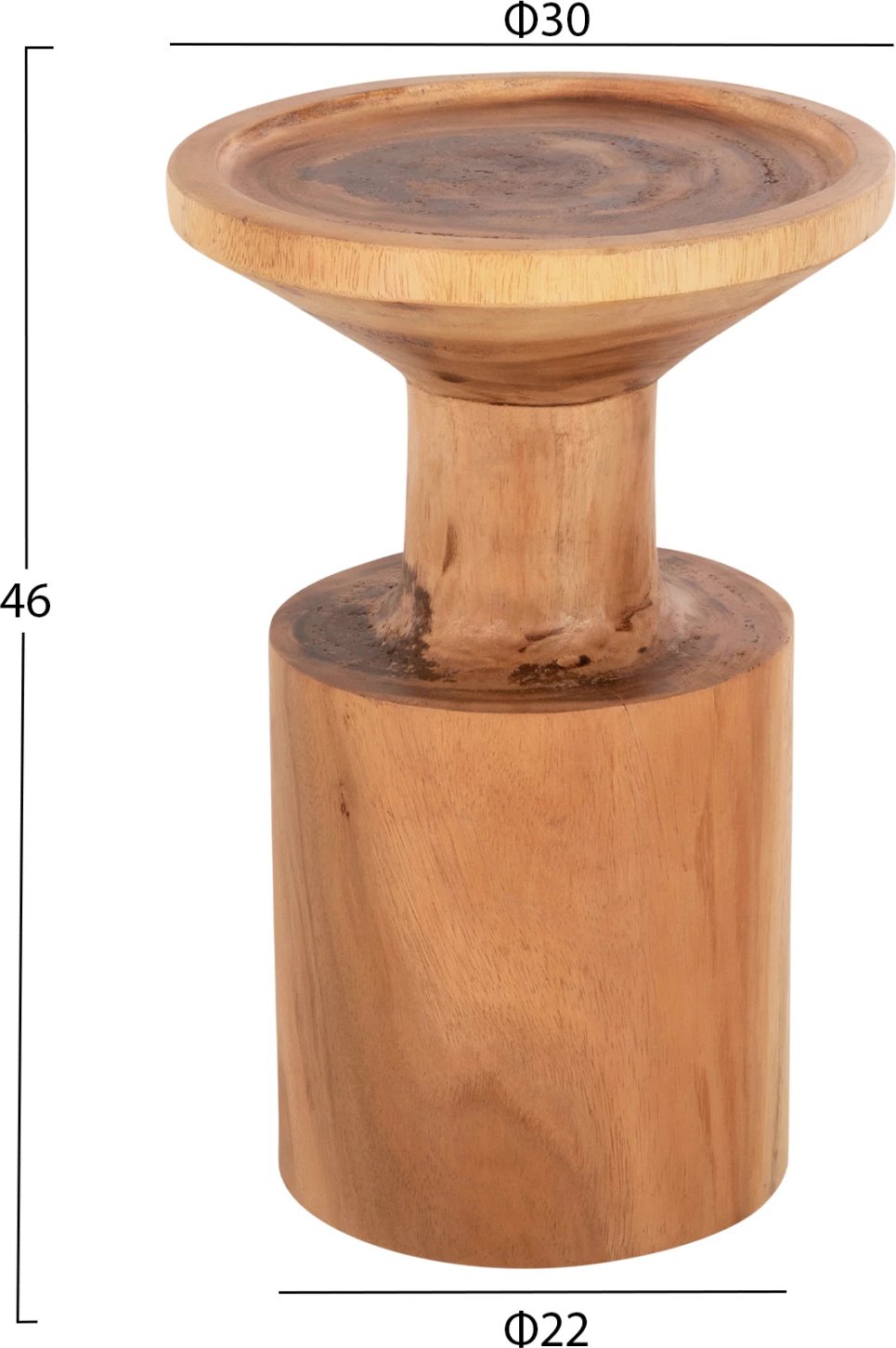 Tavolinë anësore BERMAL, dru SUAR, natyrale, Φ30x46H cm