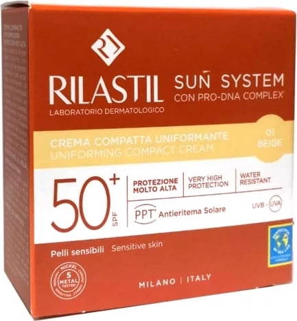 Fondatinë kompakte me SPF50+ Rilastil Sun System 01 Beige 10g unisex