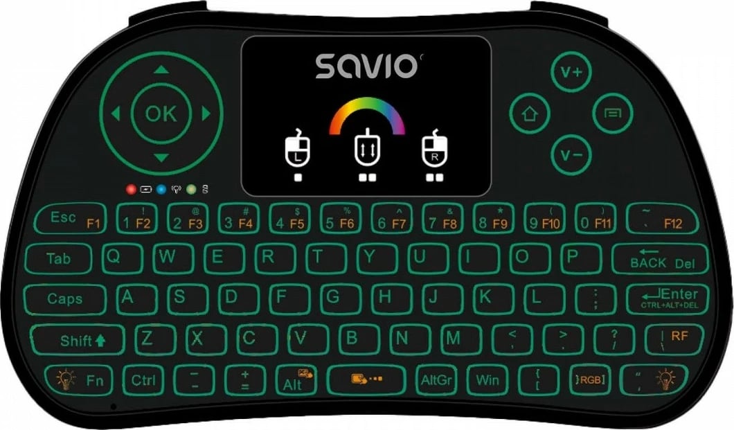 Tastierë mini wireless Savio KW-03 me ndriçim RGB, për Smart TV/PC/TV Box, e zezë