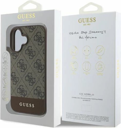 Mbështjellës Guess 4G Bottom Stripe për iPhone 16, Kafe