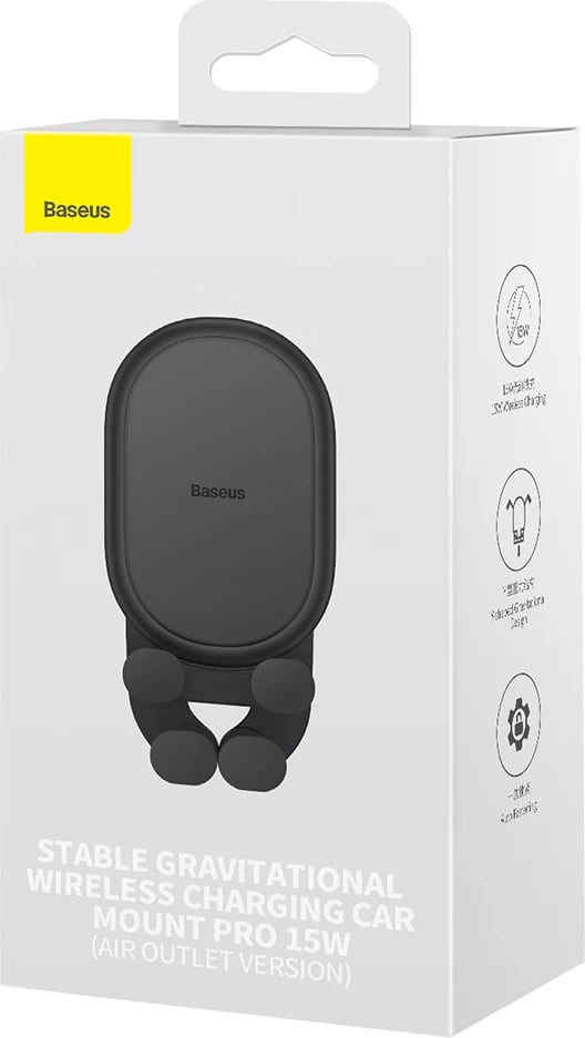 Mbështjellës Baseus Stable Series me karikues wireless 15W për veturë, i zi