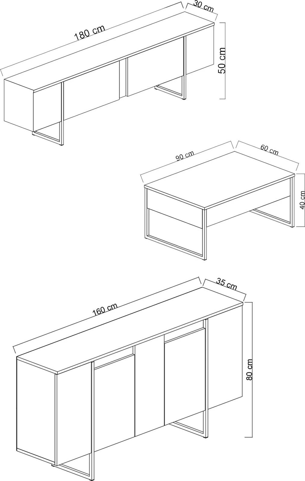 Set mobiljesh për dhomë dite, Hanah Home Luxe, antracit, argjend