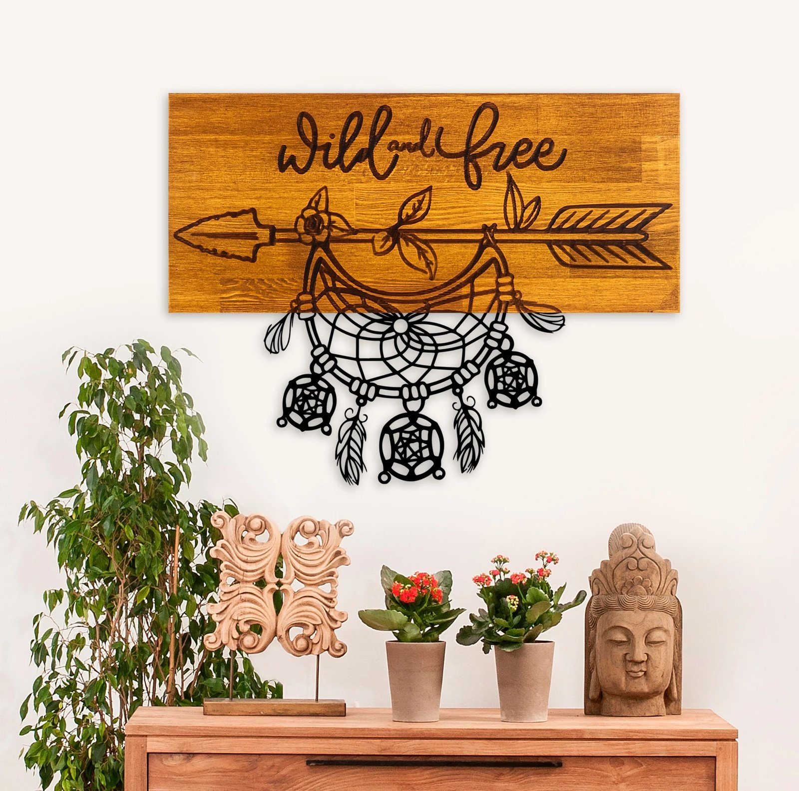 Aksesor dekorativ prej druri për mur, Wild and Free, ngjyrë arre dhe e zezë