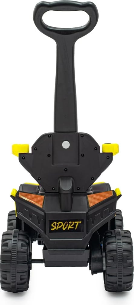 ride-on elektrik katërrrotësh Baby Mix Ruggy 6V 18W me shufër udhëzuese, kapacitet 30 kg, e verdhë