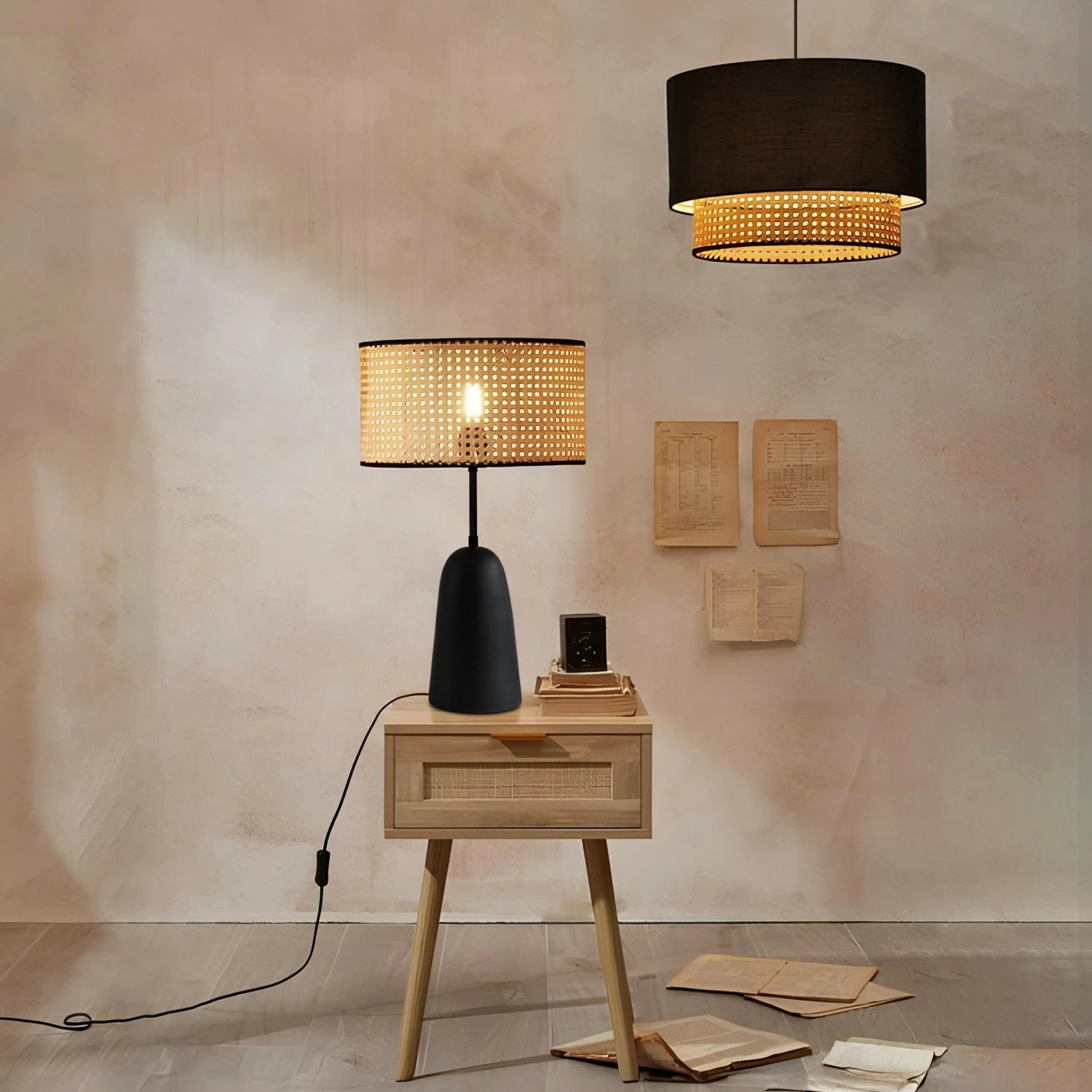 Set llambë tavani dhe llambë tavoline Opviq, AYD-3742, e zezë