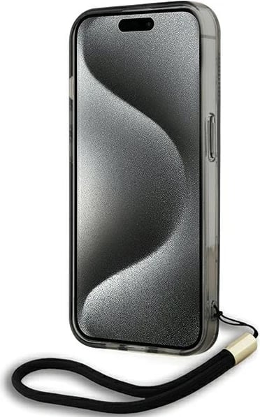 Mbështjellës Karl Lagerfeld IML Mono KL Pattern & Cord për iPhone 15 Pro, i zi