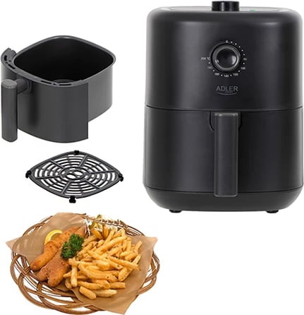 Fritezë me ajër, Adler AD 6310, 3 L, 80–200°C, timer 30 min, e zezë