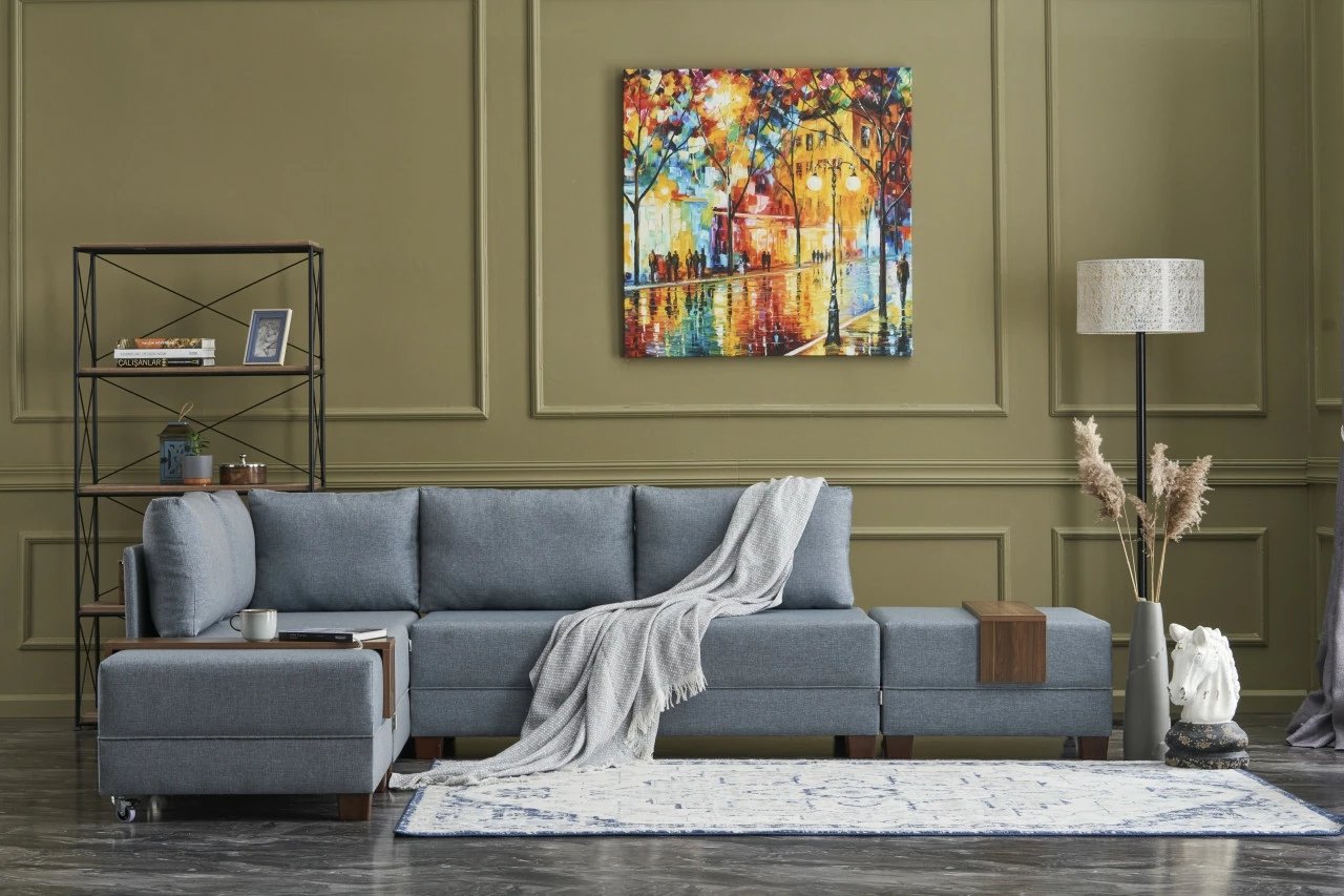 Kënd-sofë krevati Fly, ngjyrë kaltër, Atelier del Sofa, kënd majtas