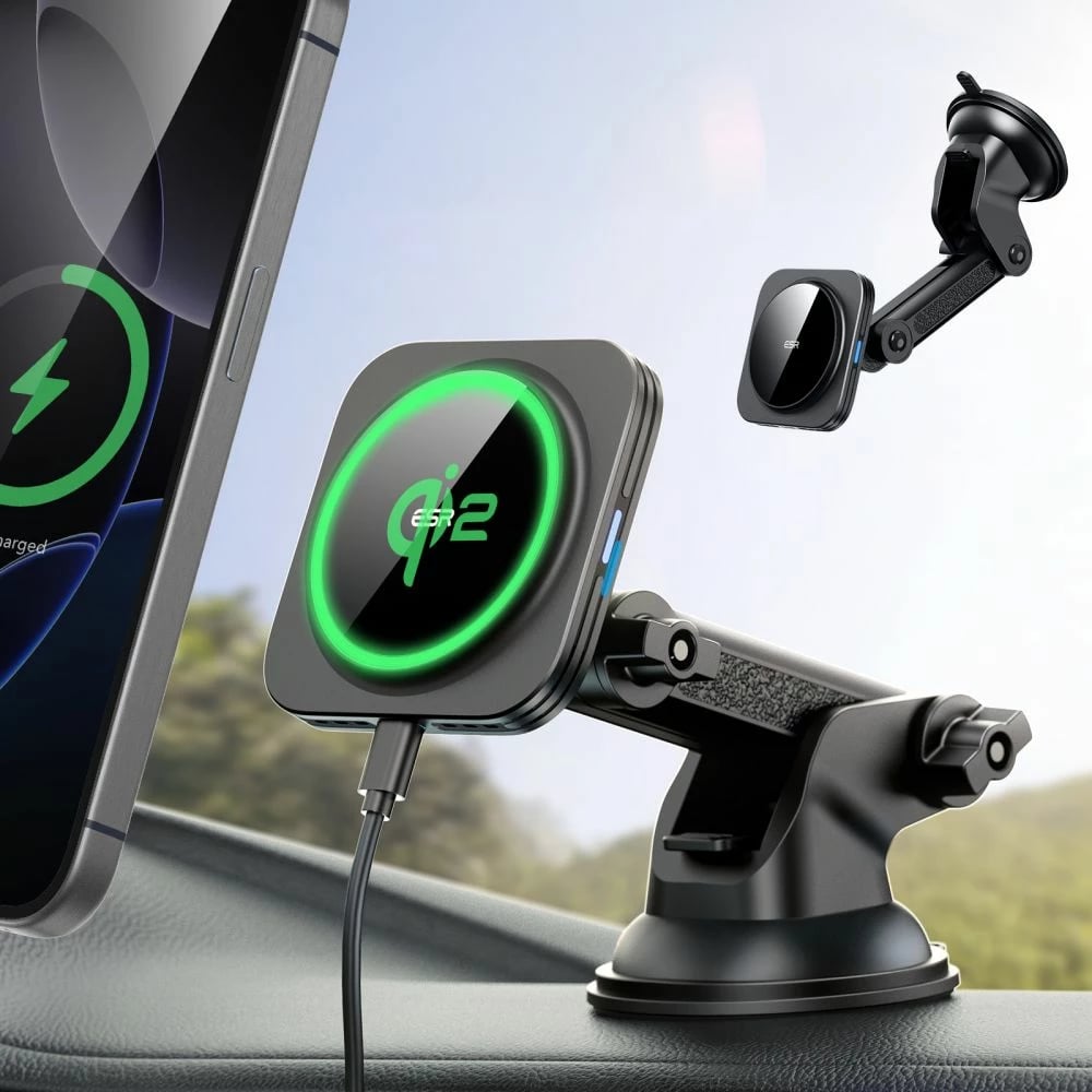 Mbajtës magnetik për veturë ESR HaloLock MagSafe Qi2 15W, i zi