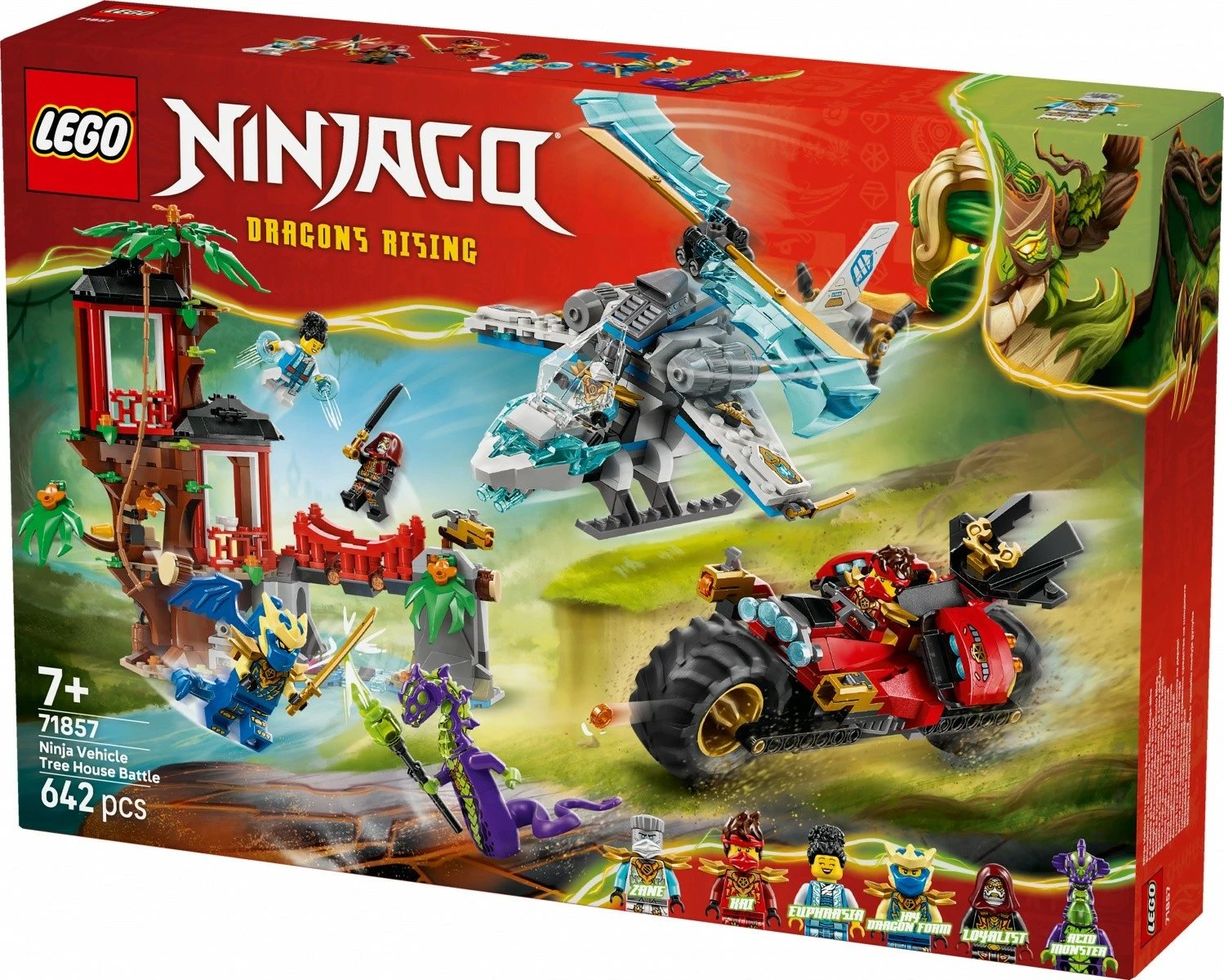 Set ndërtimi, LEGO NINJAGO, 71857 Ninja Battle: Treehouse with Vehicles, 642 pjesë, 6 minifigura, 7+