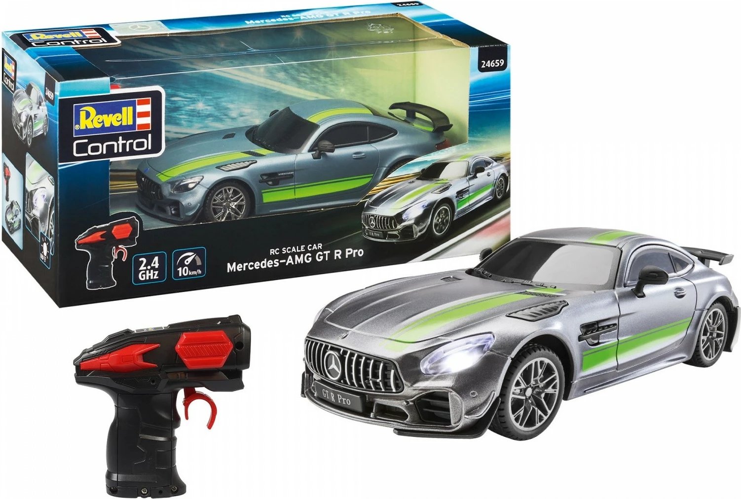 Makine me telekomandë Revell RC Mercedes-AMG GT R Pro, 1:24, Argjend/Jeshi/Kuqe