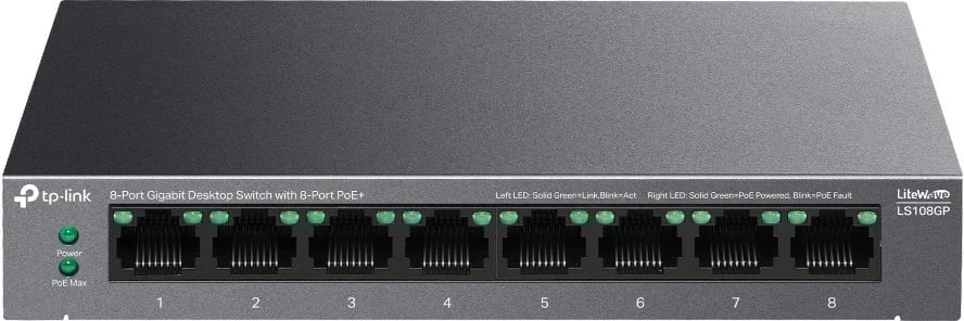 Switch TP-Link LiteWave 8-Port Gigabit Desktop me PoE+, i zi