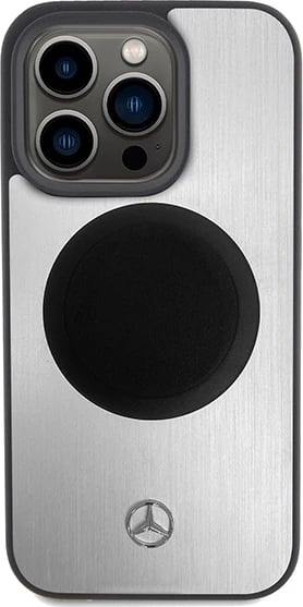Mbështjellës Mercedes Leather&Alu MagSafe për iPhone 15 Pro Max, argjendtë