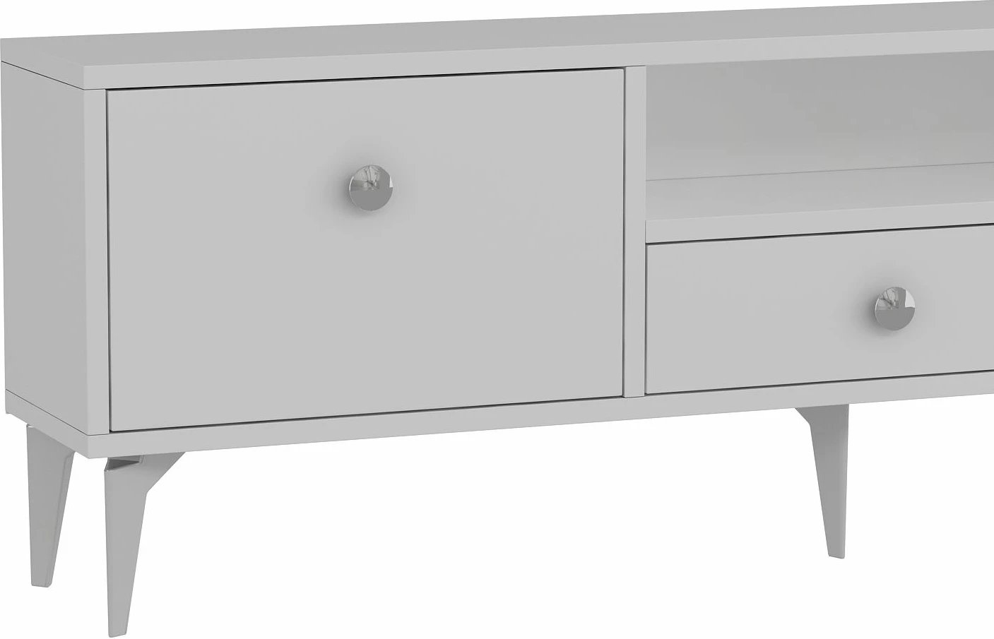 Komodë TV Skye Decor, 1300-DROP-1, e bardhë, argjend