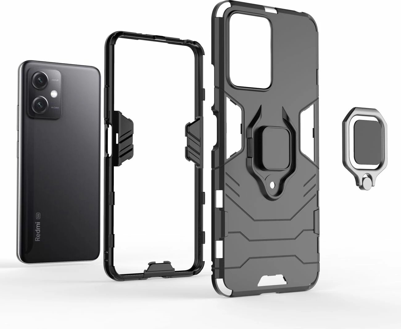 Mbështjellës Hurtel Ring Armor për Xiaomi Redmi Note 12 5G / Poco X5 5G, i zi