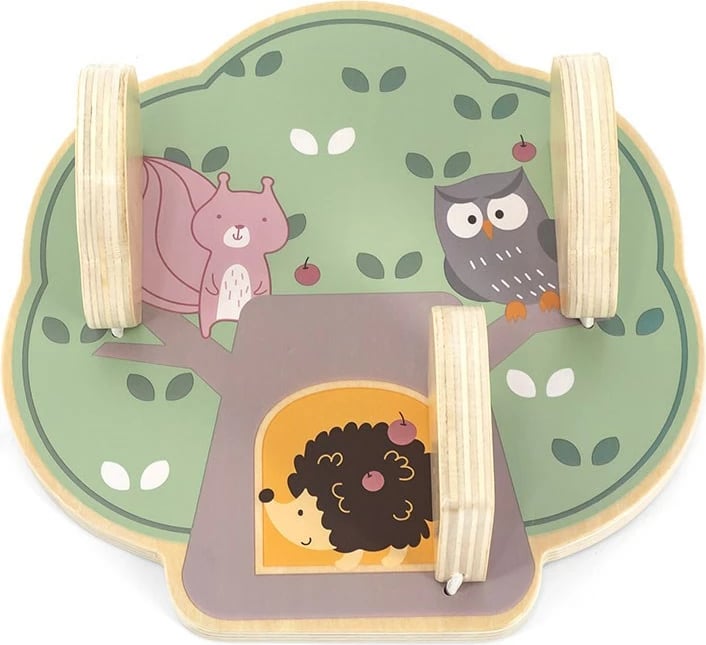 Dërrasë manipulative druri, Viga (PolarB), formë peme, 3 dyer me kafshë, 172x40x252 mm, 12M+, multingjyrëshe