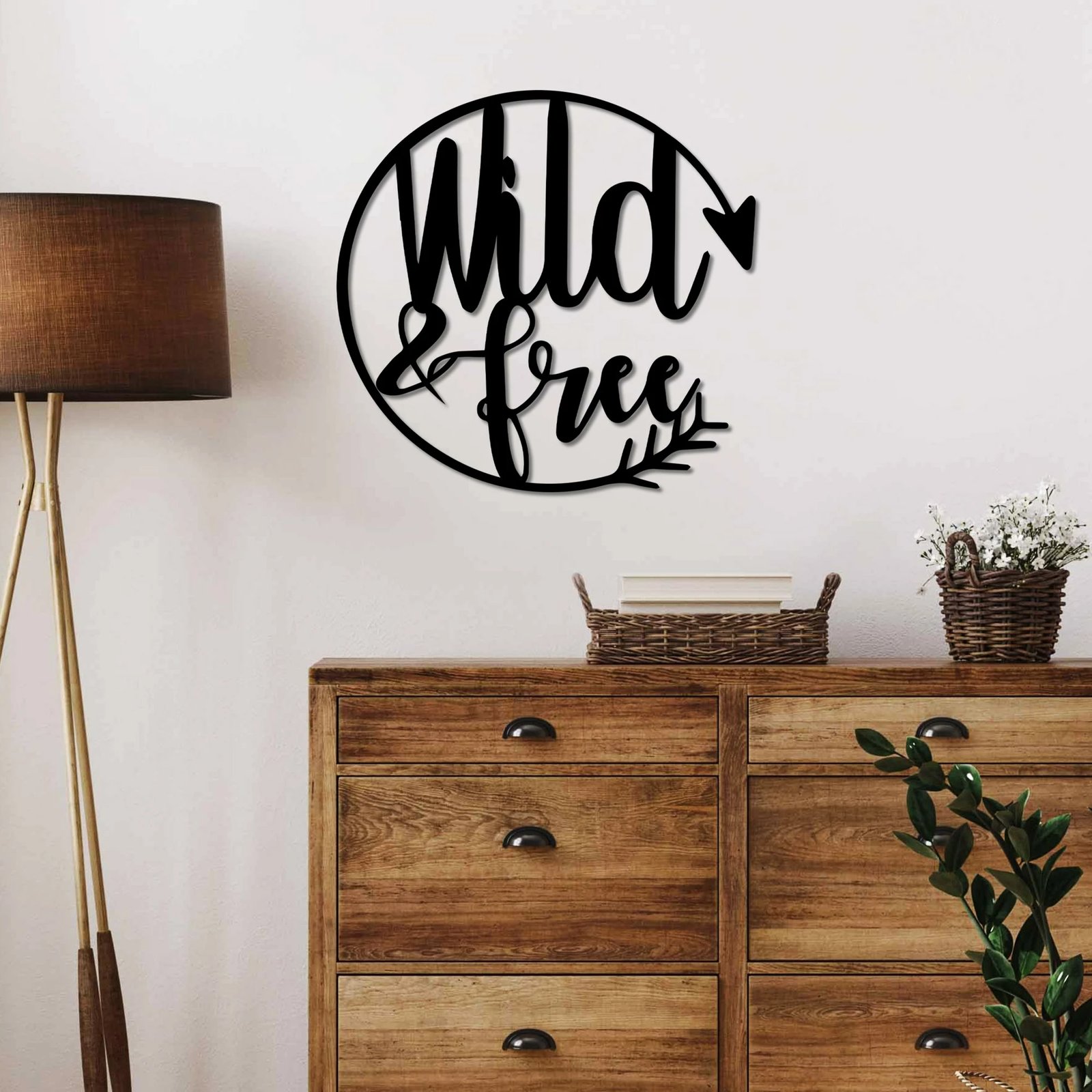 Aksesor dekorativ metalik për mur, Wallity, Wild & Free, ngjyrë e zezë, 50x50cm