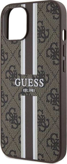 Mbështjellës Guess 4G Printed Stripes MagSafe për iPhone 15/14/13, Kafe