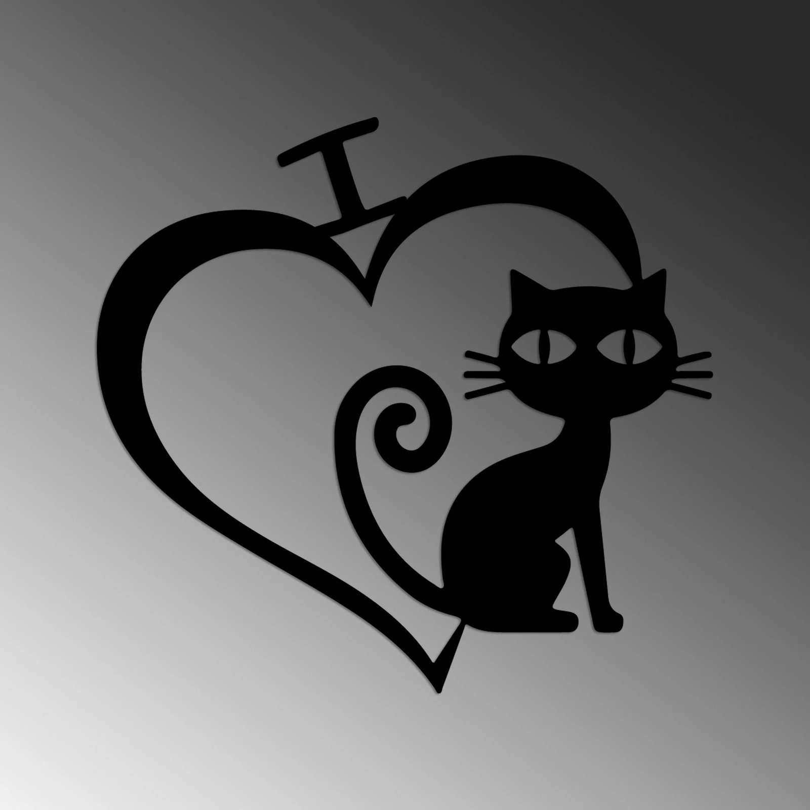 Aksesor dekorativ metalik për mur, mace, Wallity, Cat 4, ngjyrë e zezë, 50x54cm