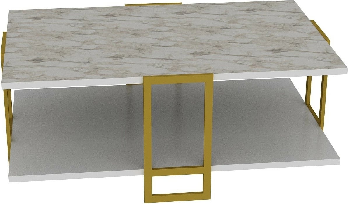 Tavolinë kafeje Hanah Home, Polka, e bardhë dhe e artë