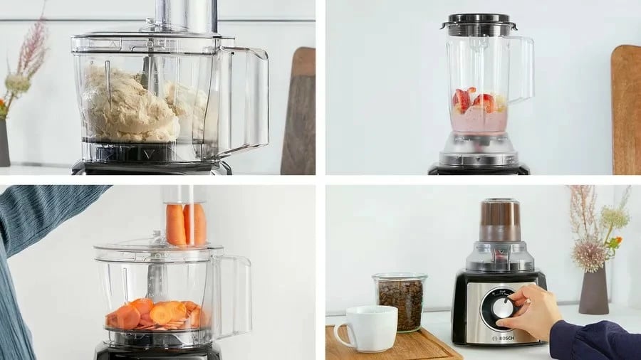 Robot kuzhine, Bosch, MCM3501M, 800 W, tas 2.3 L, 2 shpejtësi, Turbo/Pulse, e zezë, me aksesorë