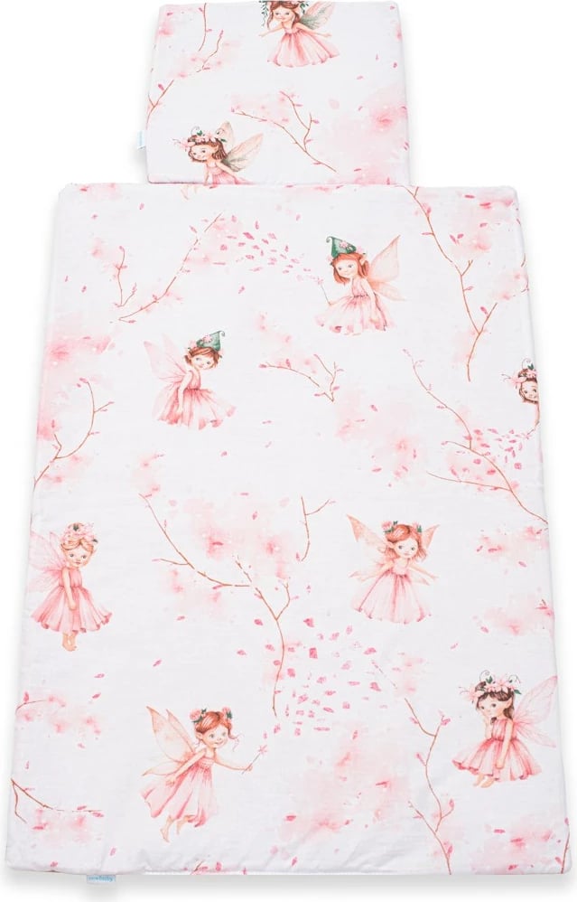 Set karroce i kthyeshëm, New Baby Fairies, pambuk 100% dhe Velvet me mbushje anti-alergjike, jastëk 30x25 cm dhe batanije 75x50 cm, rozë, set