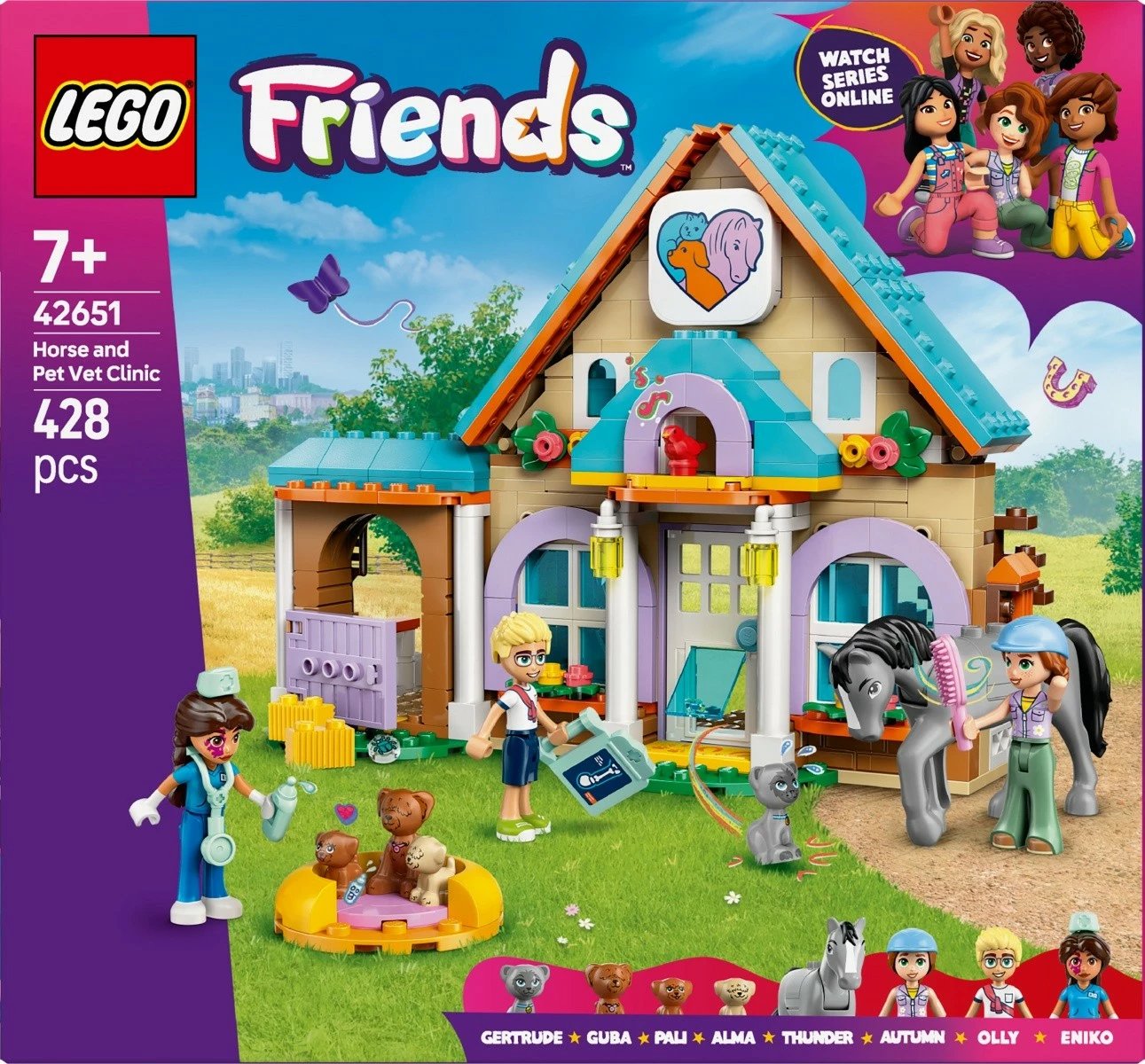 Set LEGO Friends 42651 klinikë për kuaj dhe kafshë, 428 pjesë, shumëngjyrësh