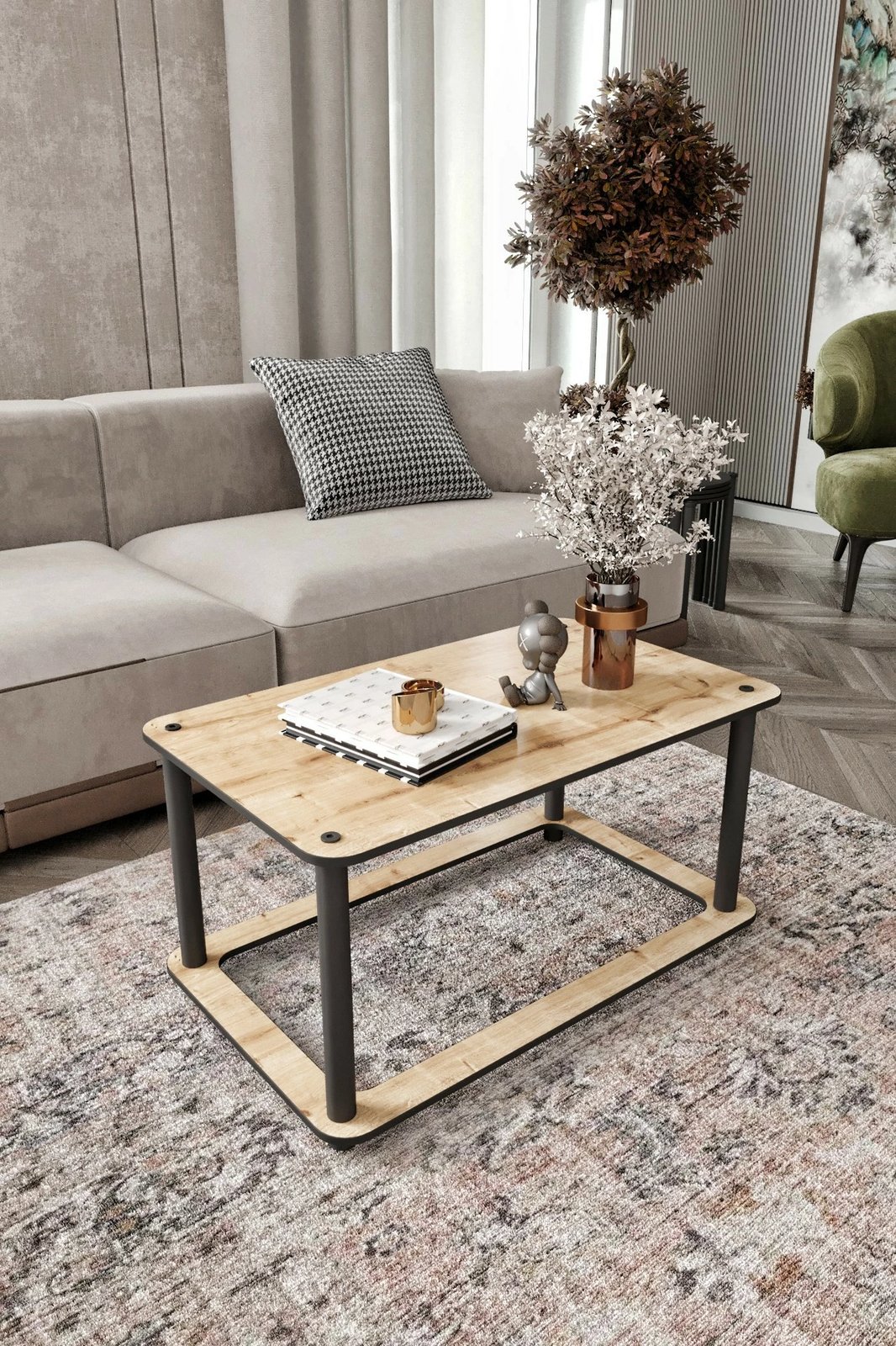 Tavolinë kafeje, ngjyrë lisi, Skye Decor, Hole Rect