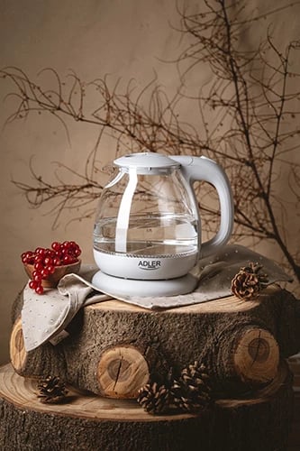 Zierëse uji elektrike Adler AD 1283, 1.0L, 1100W, qelq, LED blu, gri