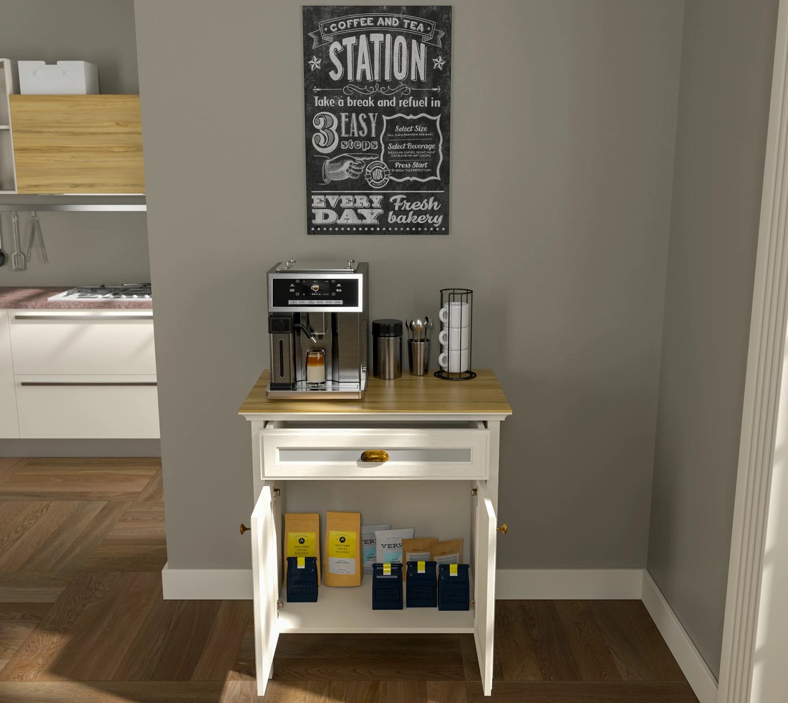 Kabinë për kafe, Skye Decor, FRN-21035, krem, lis, gri