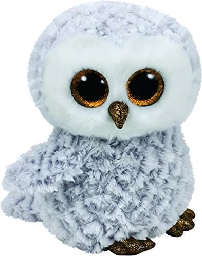 Maskotë pelushi TY Beanie Boos Owlette, 24 cm, bardhë/gri