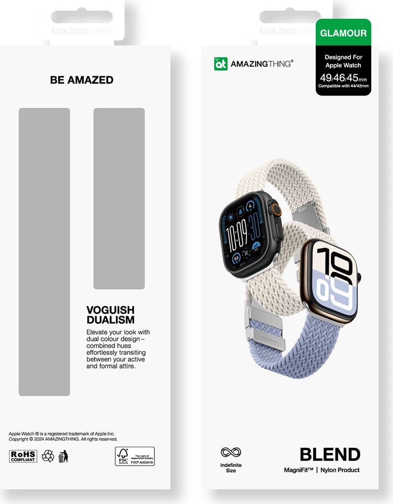 Set rripash AmazingThing Blend Band për Apple Watch 45/46/49mm, Space Blue/Stellar, 2 copë