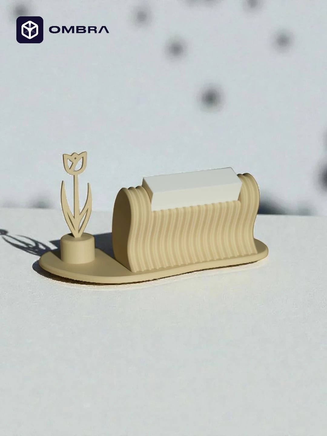 Mbajtëse për vizitëkarta me një lule, krem