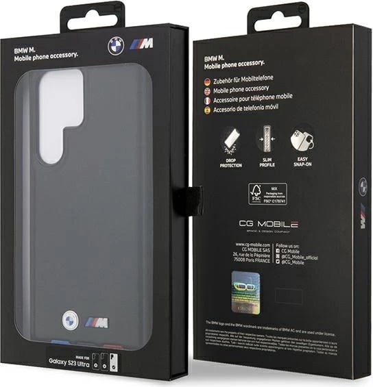 Mbështjellës BMW Leather Stamp Tricolor për Samsung Galaxy S23 Ultra, i zi