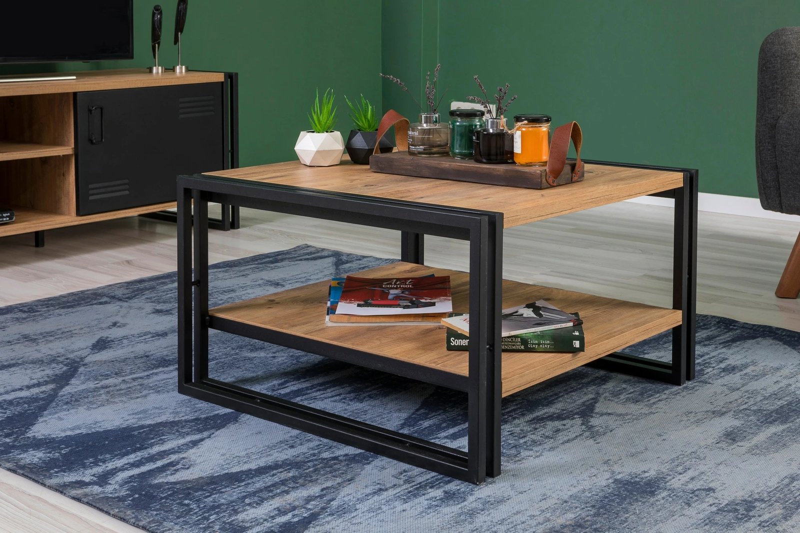 Set mobiljesh për dhomë dite, Skye Decor, Cosmo Takım 24, ngjyrë Atlantic Pine dhe e zezë