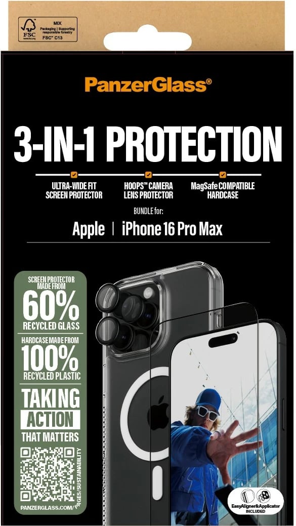 Mbështjellës PanzerGlass për iPhone 16 Pro Max, 3-në-1, transparent
