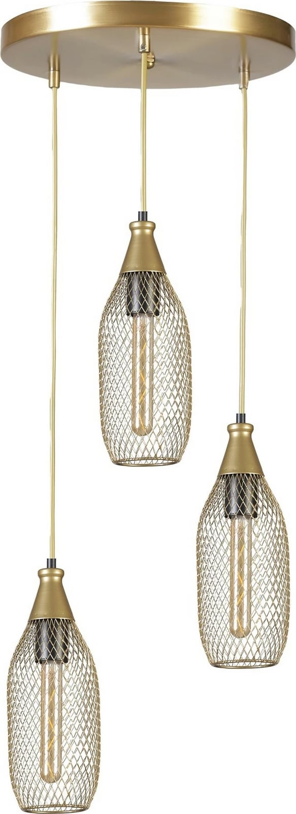 Llambë tavani Opviq, Rio 3-sh, metalike, ngjyrë ari, lartësi e rregullueshme