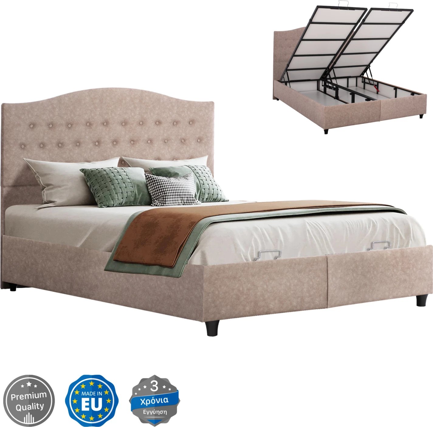 Krevat MALENA, me hapësirë ruajtjeje, pëlhurë nubuck, 160x200