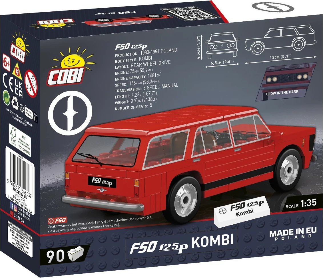 Set blloqe ndërtimi Cobi Klocki FSO 125p Kombi, 90 pjesë, e kuqe