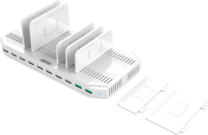 Stacion karikimi USB Unitek Y-2190A, 10 porta, 96W, QC 3.0, Argjend