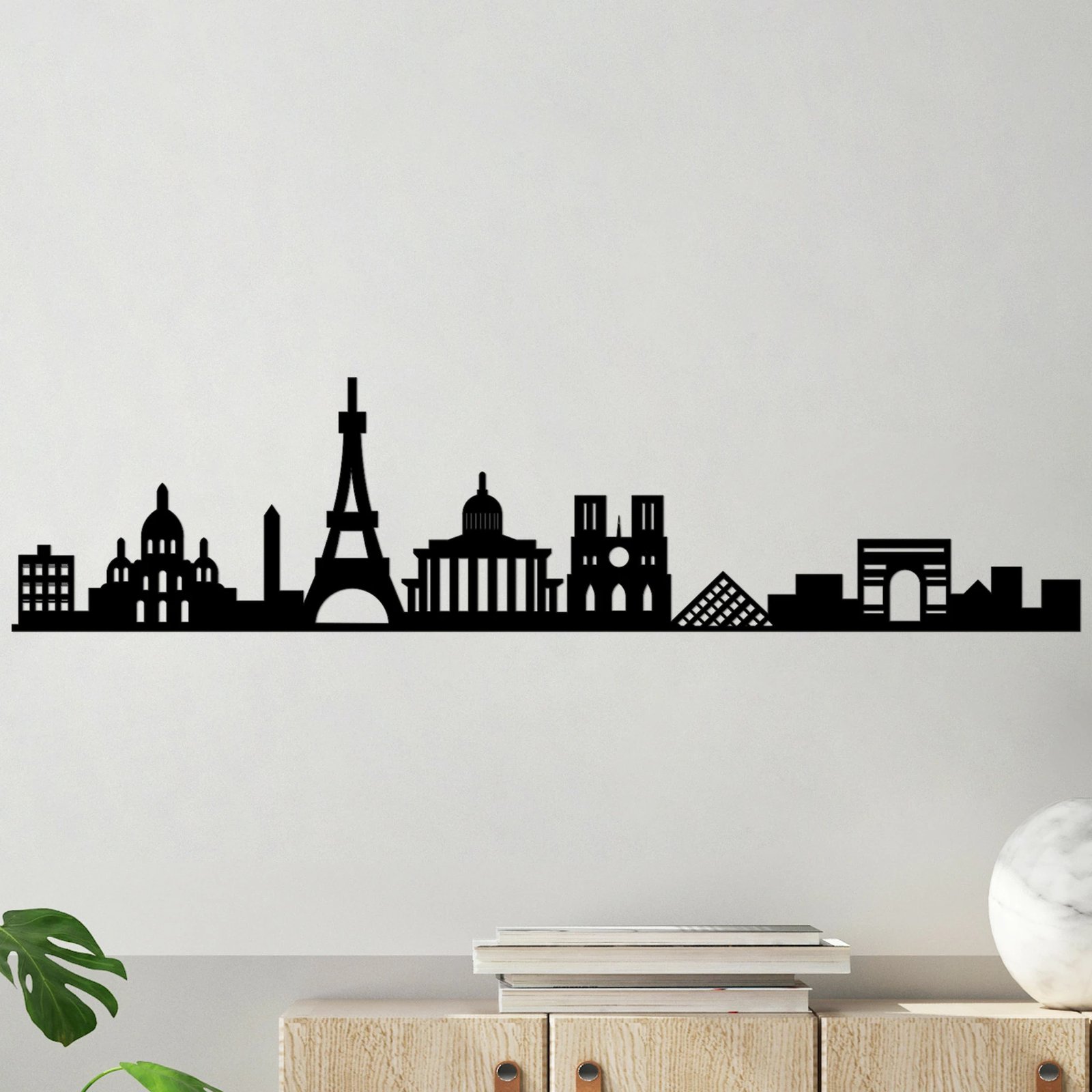 Aksesor dekorativ muri prej metali, Paris Skyline, ngjyrë e zezë, 120x29cm