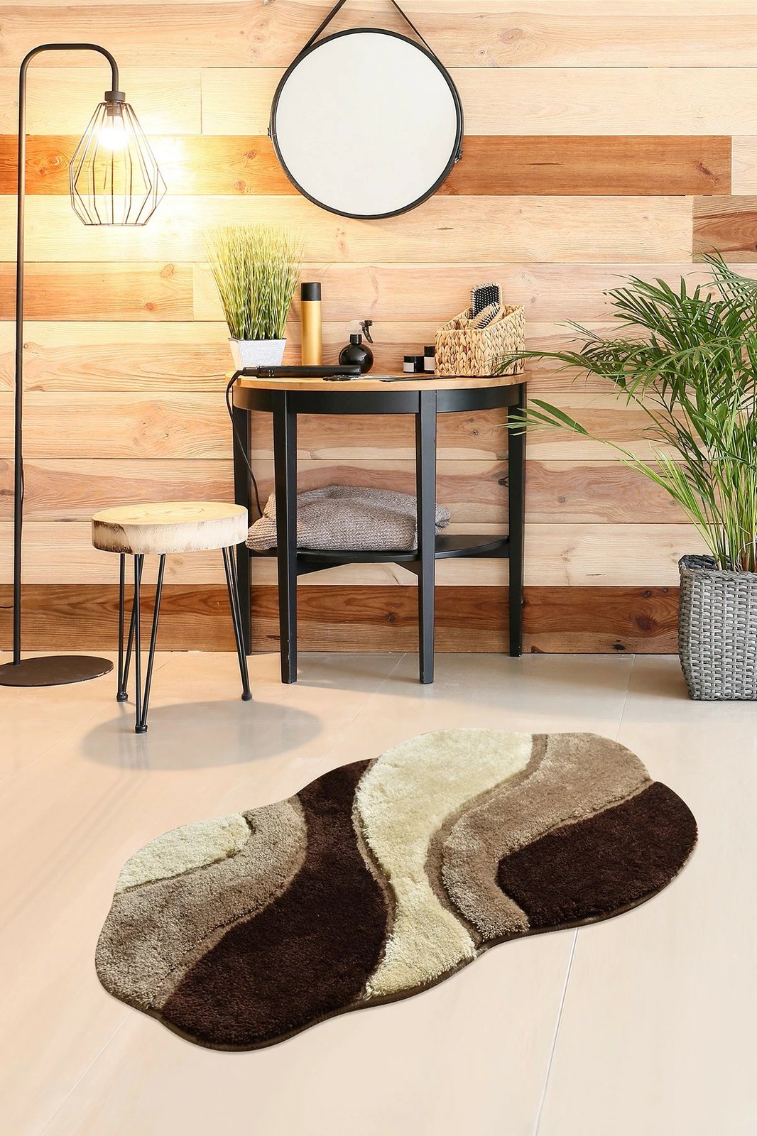 Tapet për banjo akrilik Mijolnir, forma me valë, kafe, 70x120cm